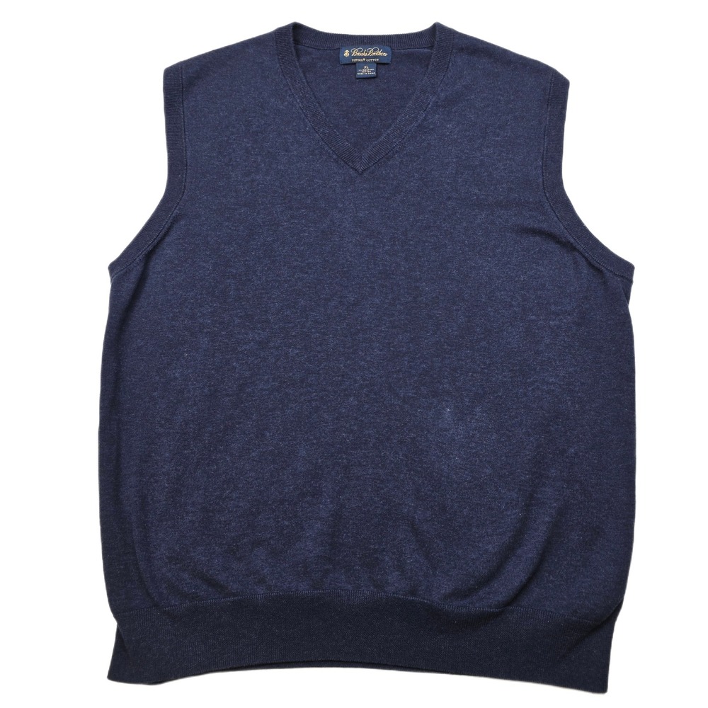 Brooks Brothers Sweater‎ Vest Mens XL Navy Blue V-Neck Supima Cotton Knit
